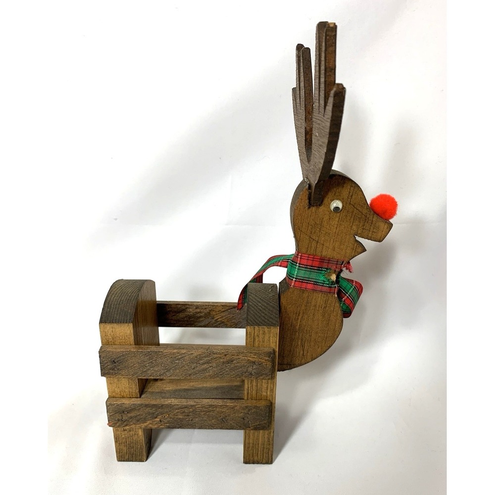 Vintage Wood‎ Rudolph Reindeer Crate 10" Standing Dark Brown Homecraft?
